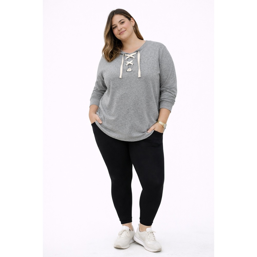 Old‎ Navy Sweatshirt Womens XXL Gray Lace Up V-Neck Long Sleeve Pullover Cozy